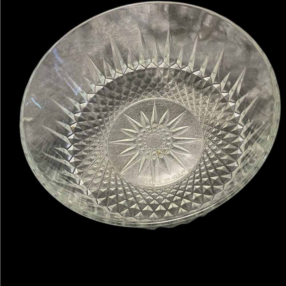 Vintage Arcoroc USA Cut Crystal Glass Large Serving Bowl 9"x4" Diamond Point
